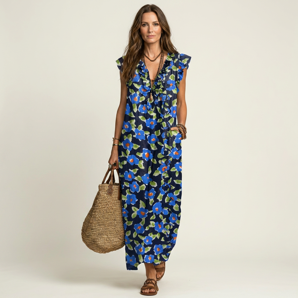 Zita | Vestido Maxi con Volantes y Escote en V