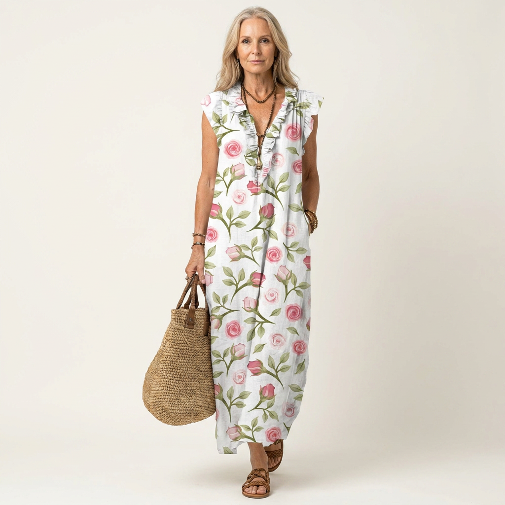 Teresa | Vestido Maxi con Volantes y Escote en V