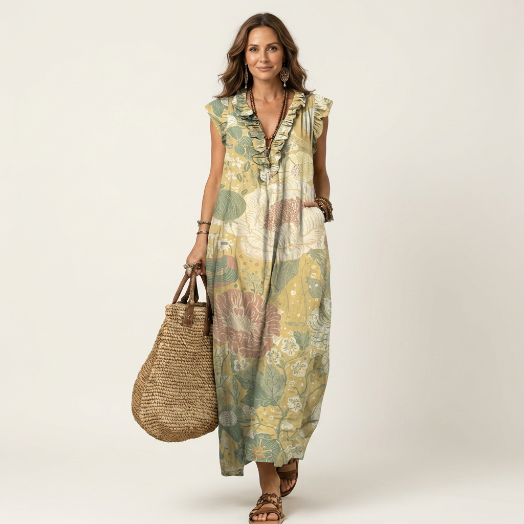 Palmira | Vestido Maxi con Volantes y Escote en V