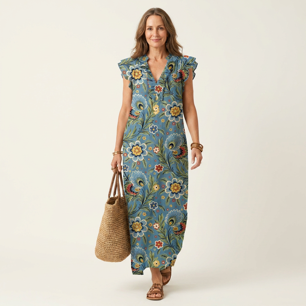 Miranda | Vestido Maxi con Volantes y Escote en V