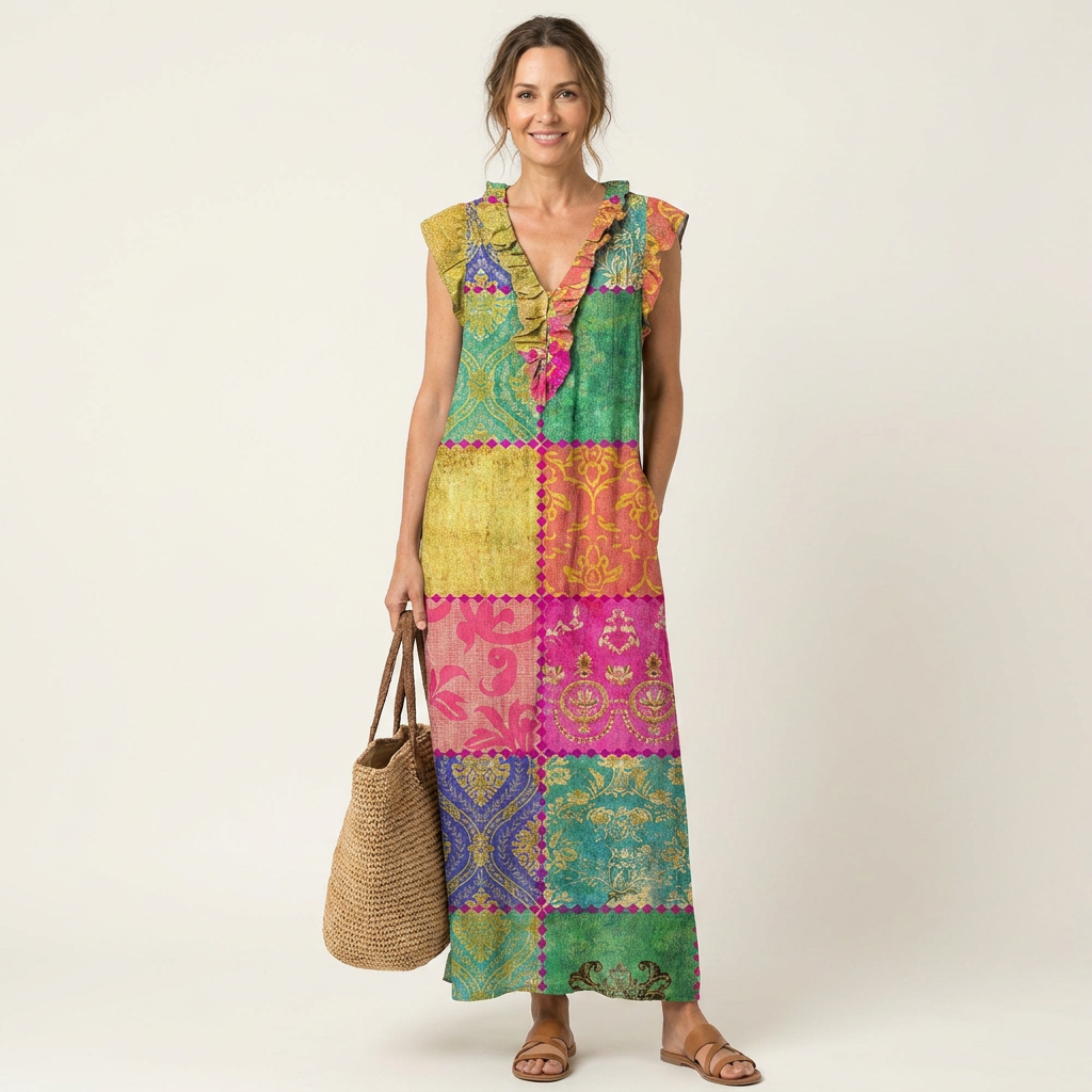 Fulvia | Vestido Maxi con Volantes y Escote en V