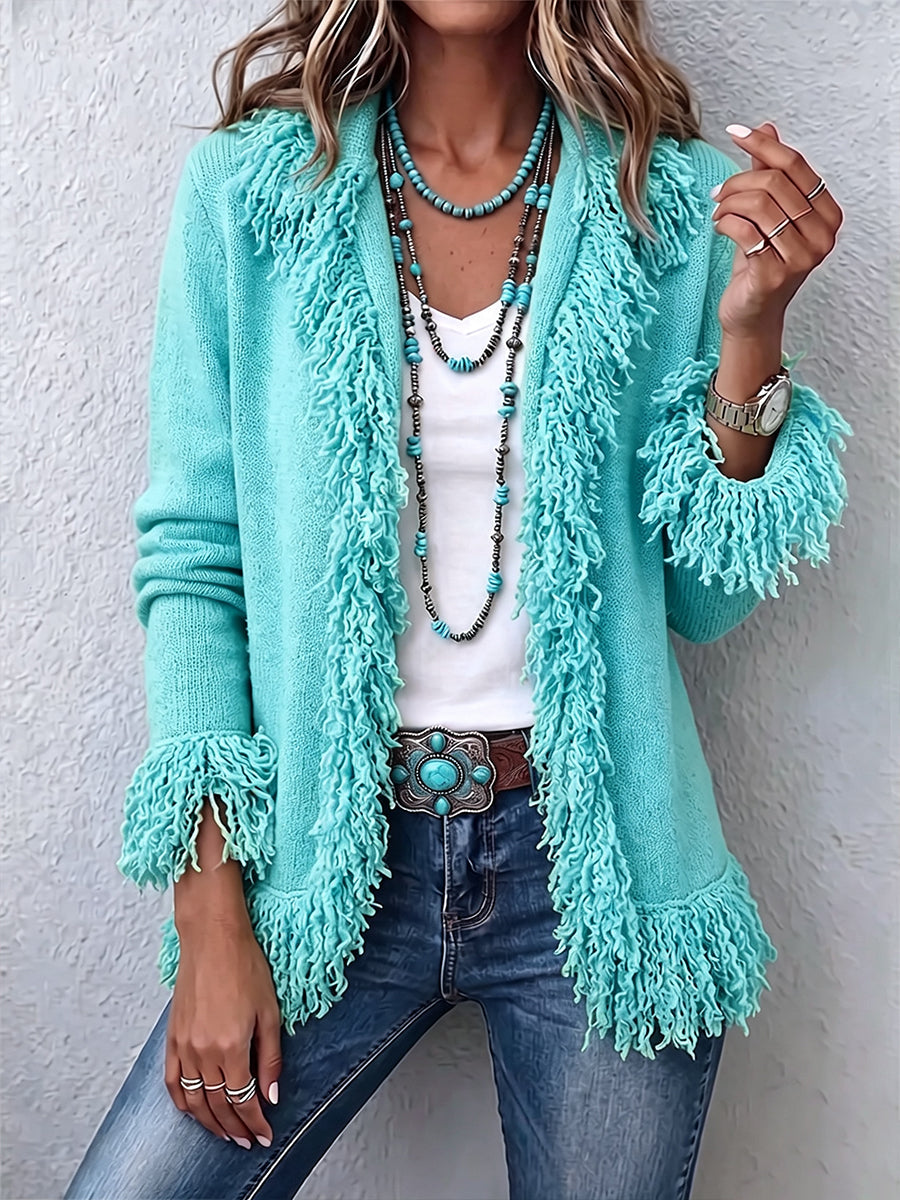 Verónica - Cárdigan Boho de Flecos Verde Chartreuse Vibrante
