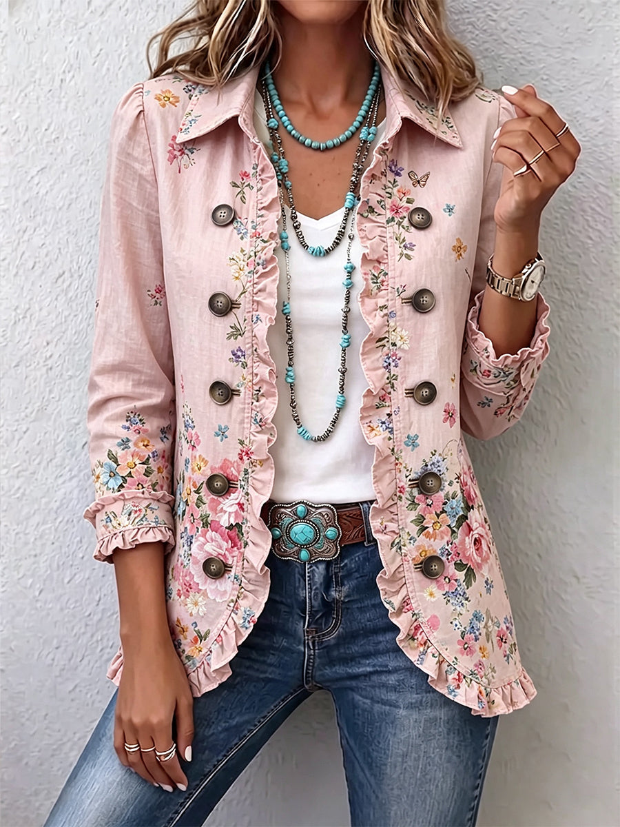 Martina | Chaqueta Floral con Volantes y Botones