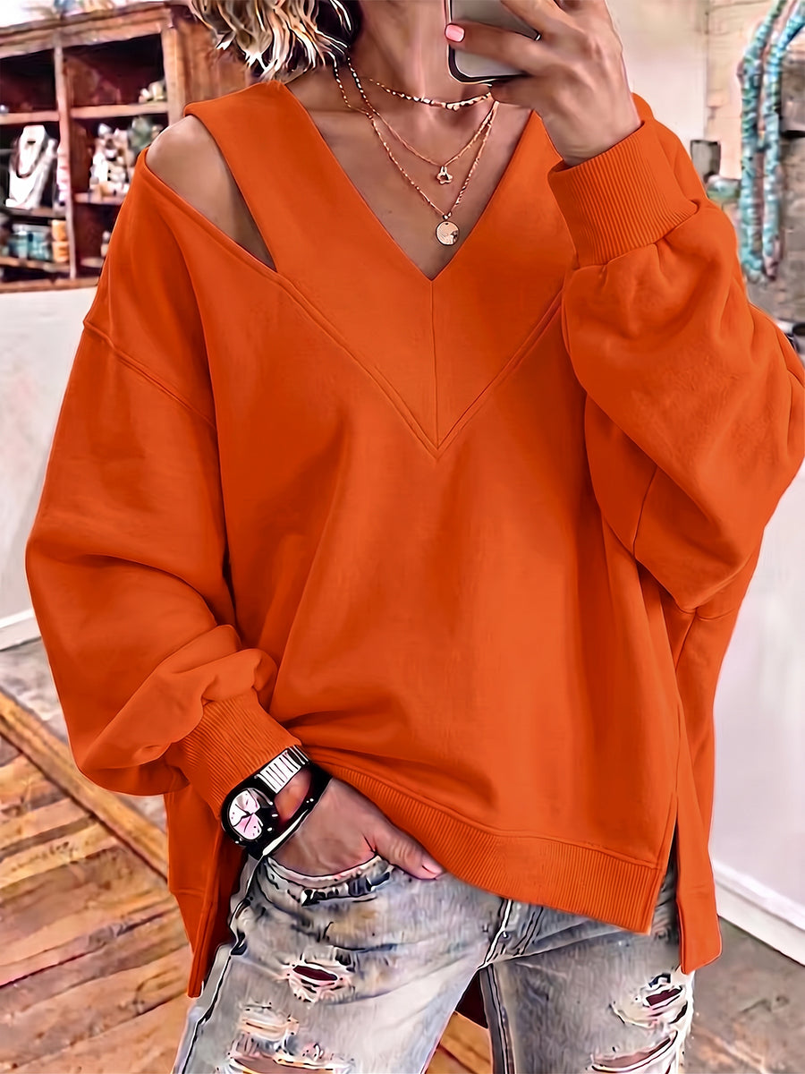 Valentina - Sudadera Oversize Chic de Cuello en V con Recorte