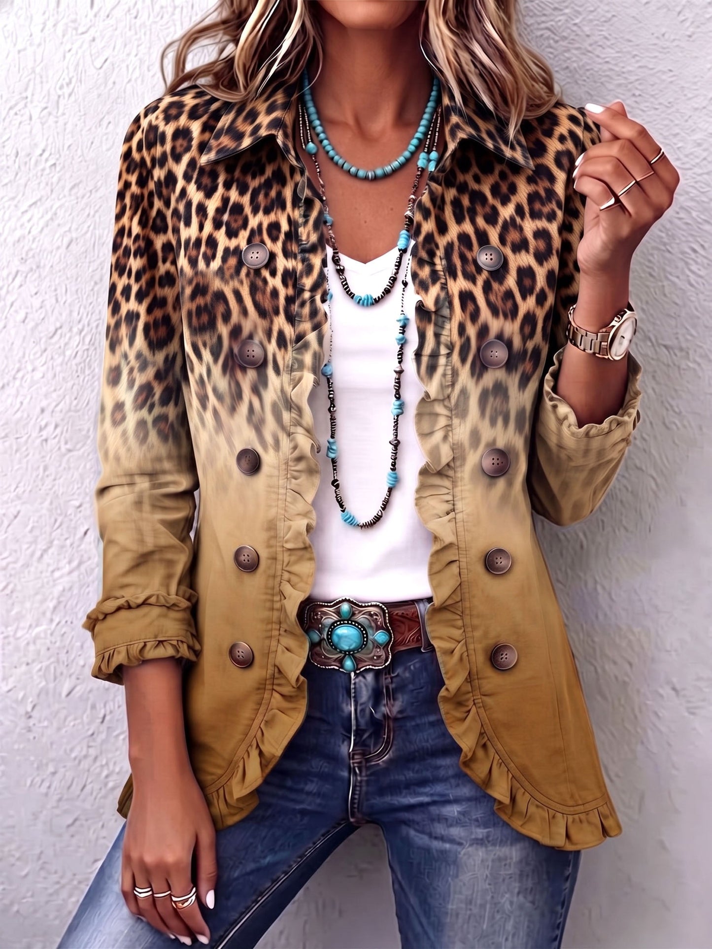Paula | Blazer Leopardo Degradado con Volantes