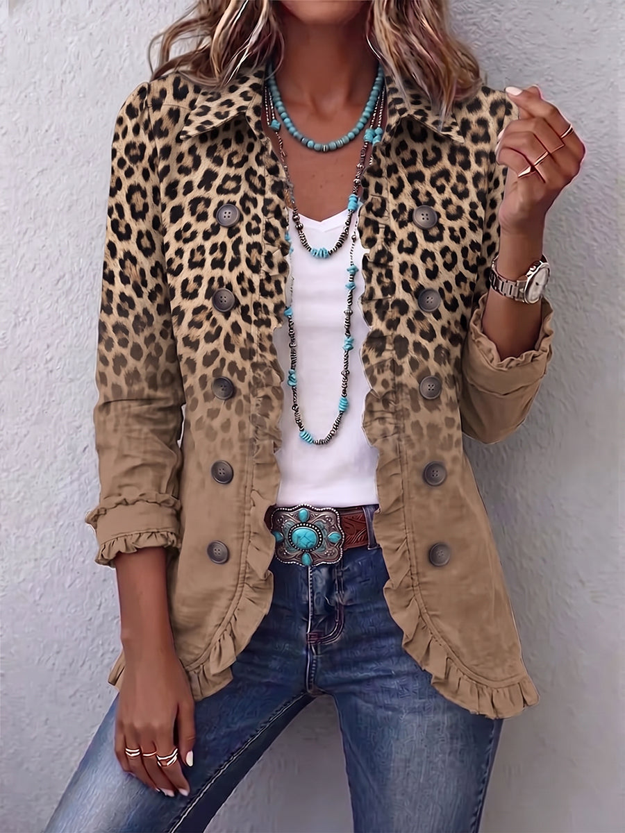 Antonia | Chaqueta Leopardo Vintage Degradada con Volantes
