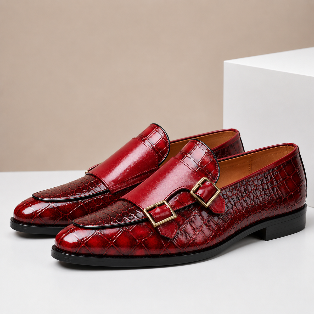 Hugo | Mocasín Efecto Cocodrilo Doble Hebilla