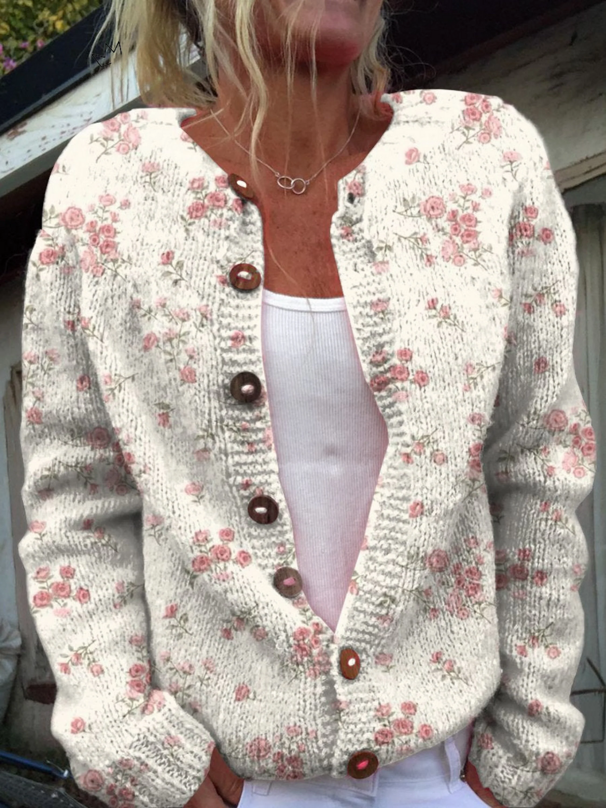 Romilda | Cardigan Floral de Punto Vintage