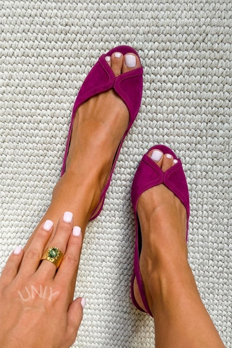 Bailarinas slingback fucsia de ante, punta abierta, chic
