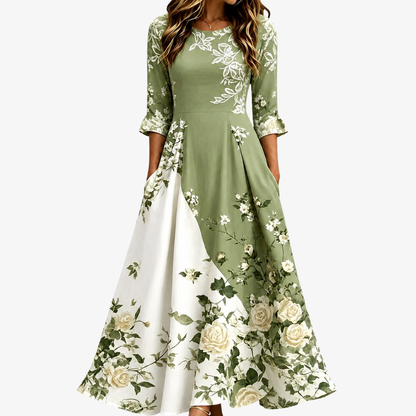 Rosalía - Vestido midi verde con panel floral