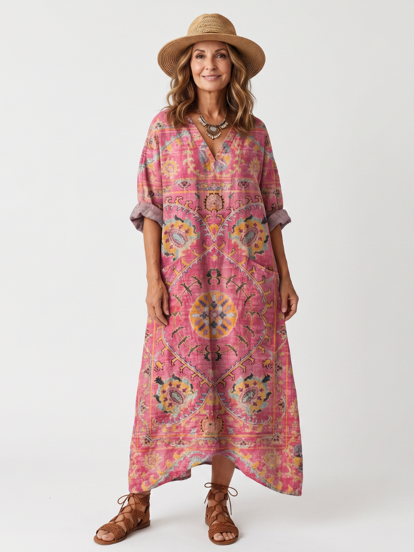 Domenica | Vestito Midi Rilassato Stampato con Tasche