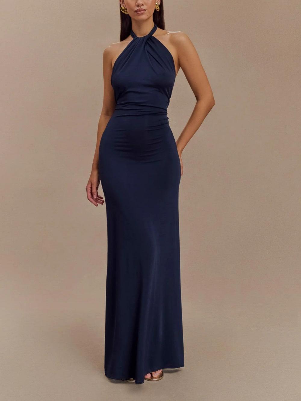 Diana - Vestido Largo Halter Escurridizo - Lagoon