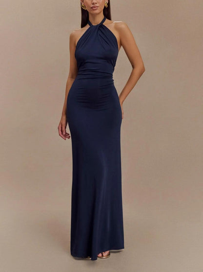 Diana - Vestido Largo Halter Escurridizo - Lagoon