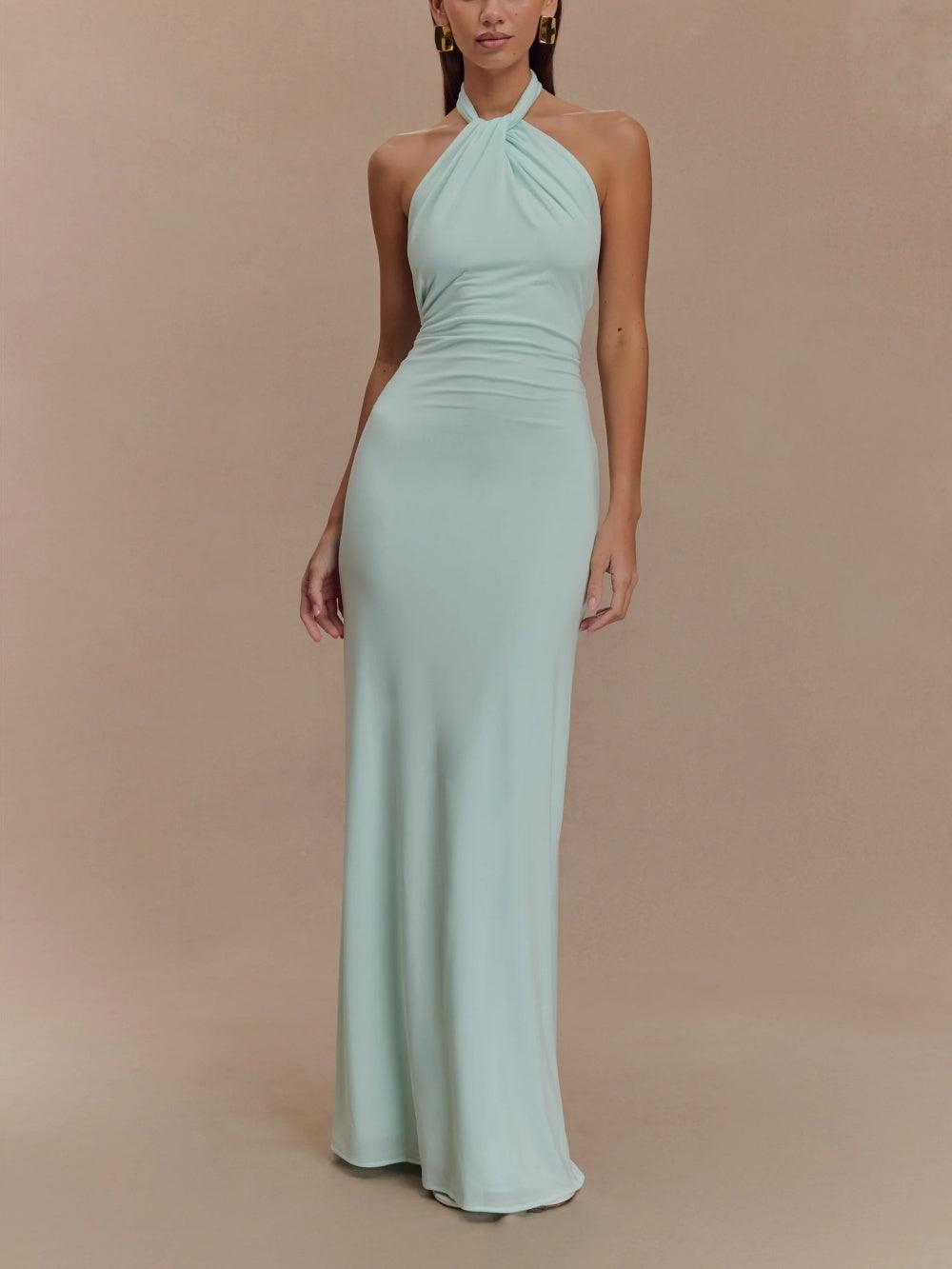 Diana - Vestido Largo Halter Escurridizo - Lagoon