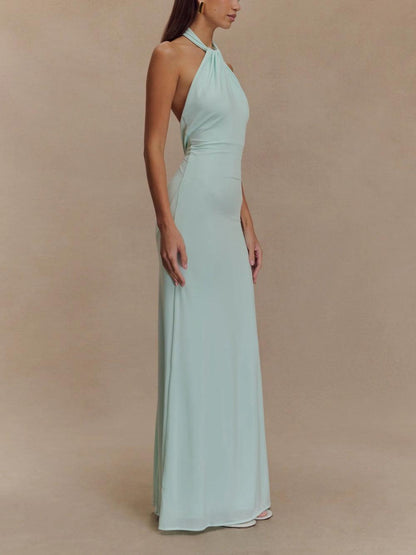 Diana - Vestido Largo Halter Escurridizo - Lagoon