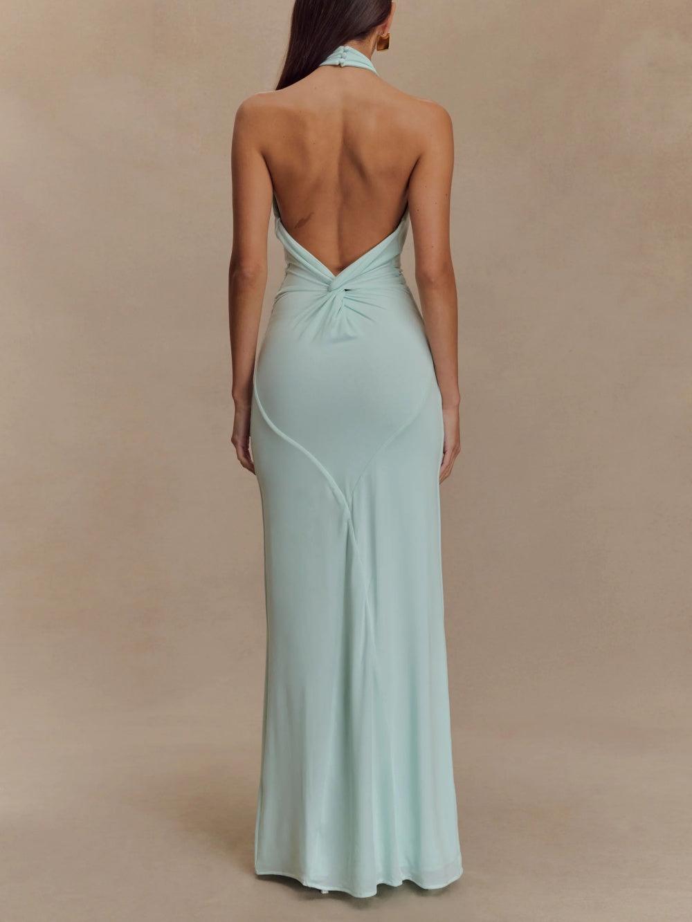 Diana - Vestido Largo Halter Escurridizo - Lagoon