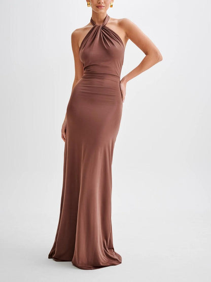 Diana - Vestido Largo Halter Escurridizo - Lagoon