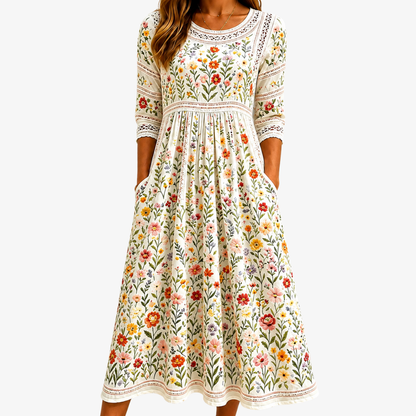 Julia - Vestido midi floral con detalle crochet