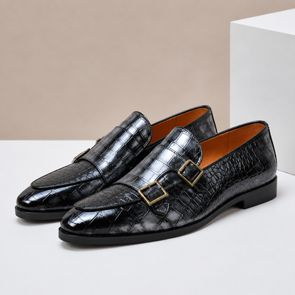 Hugo | Mocasín Efecto Cocodrilo Doble Hebilla