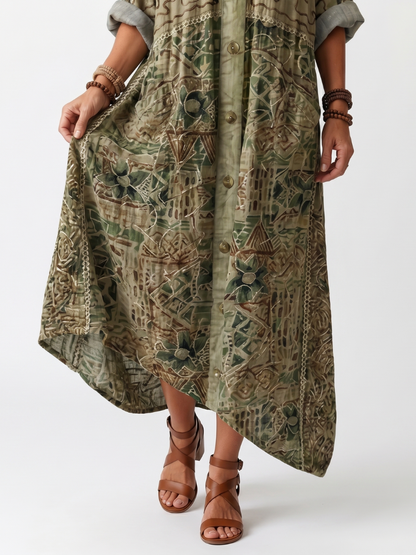 Caterina | Vestito Midi Oversize Ricamato con Bottoni e Tasche