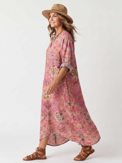 Domenica | Vestito Midi Rilassato Stampato con Tasche