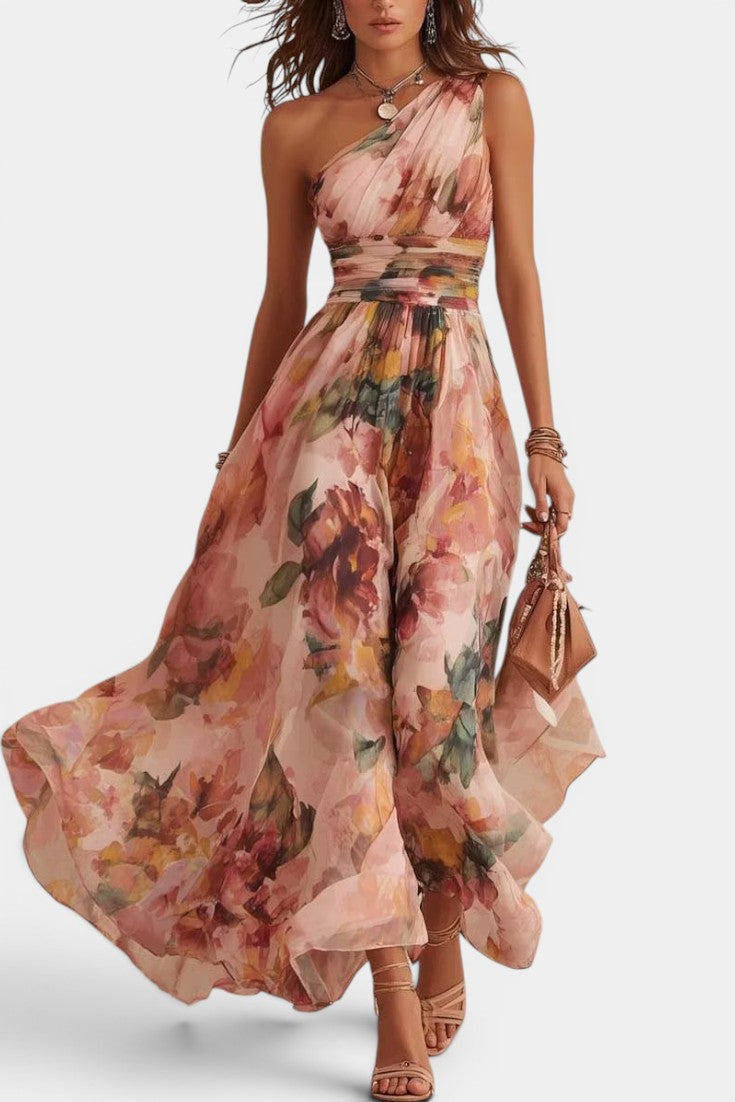 Flora - Vestido maxi floral de un hombro