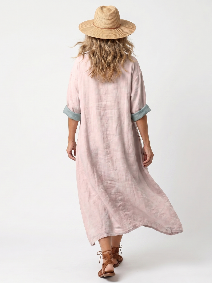 Gemma | Vestito Midi Rilassato Ricamato a Pannelli con Tasche