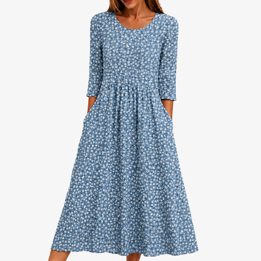 Marina - Vestido midi floral azul