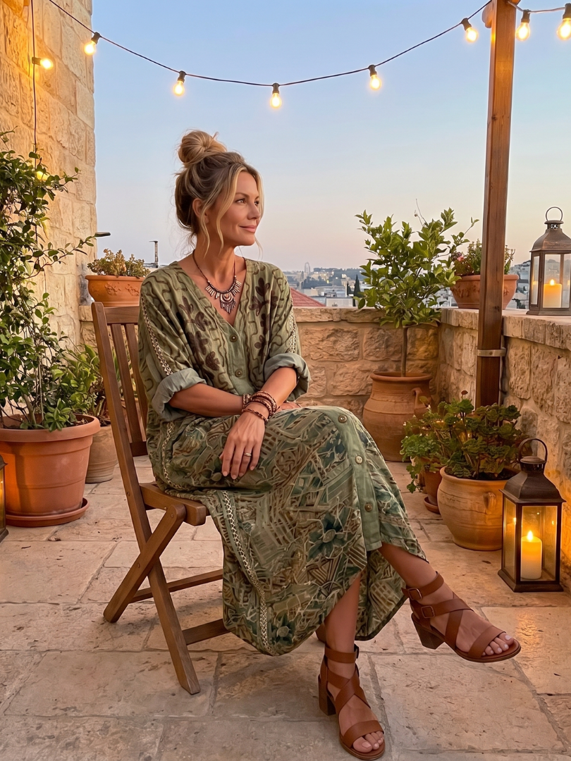 Caterina | Vestito Midi Oversize Ricamato con Bottoni e Tasche