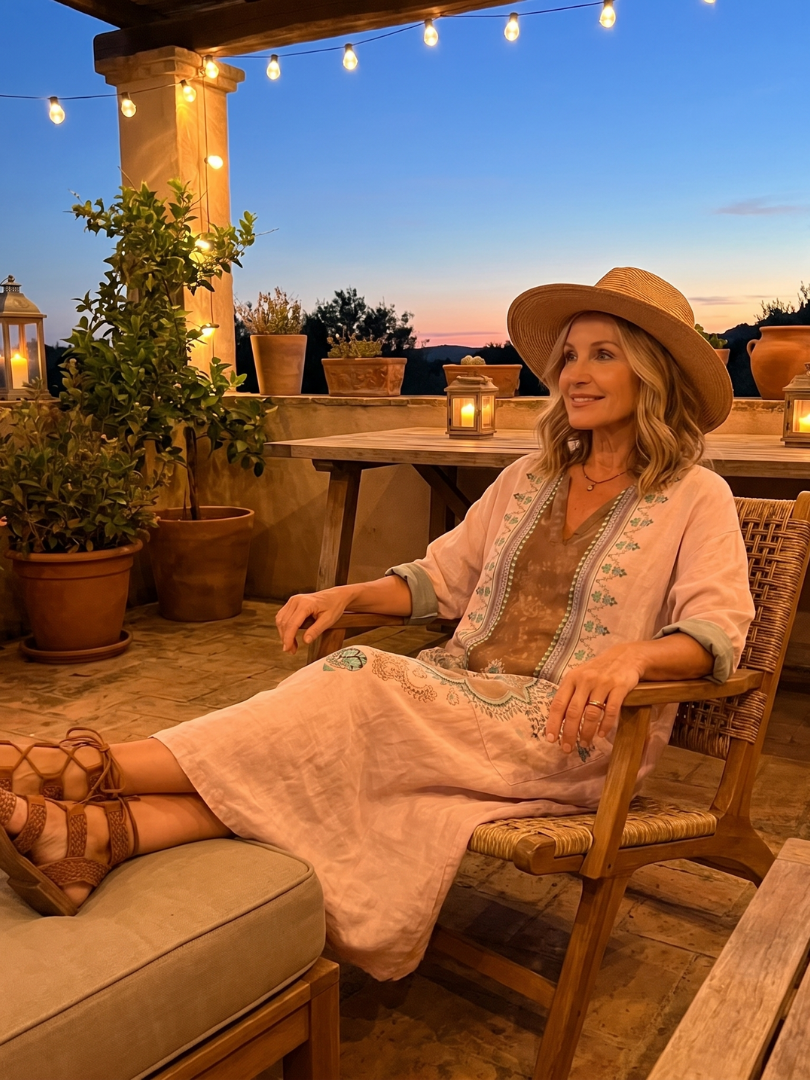 Gemma | Vestito Midi Rilassato Ricamato a Pannelli con Tasche