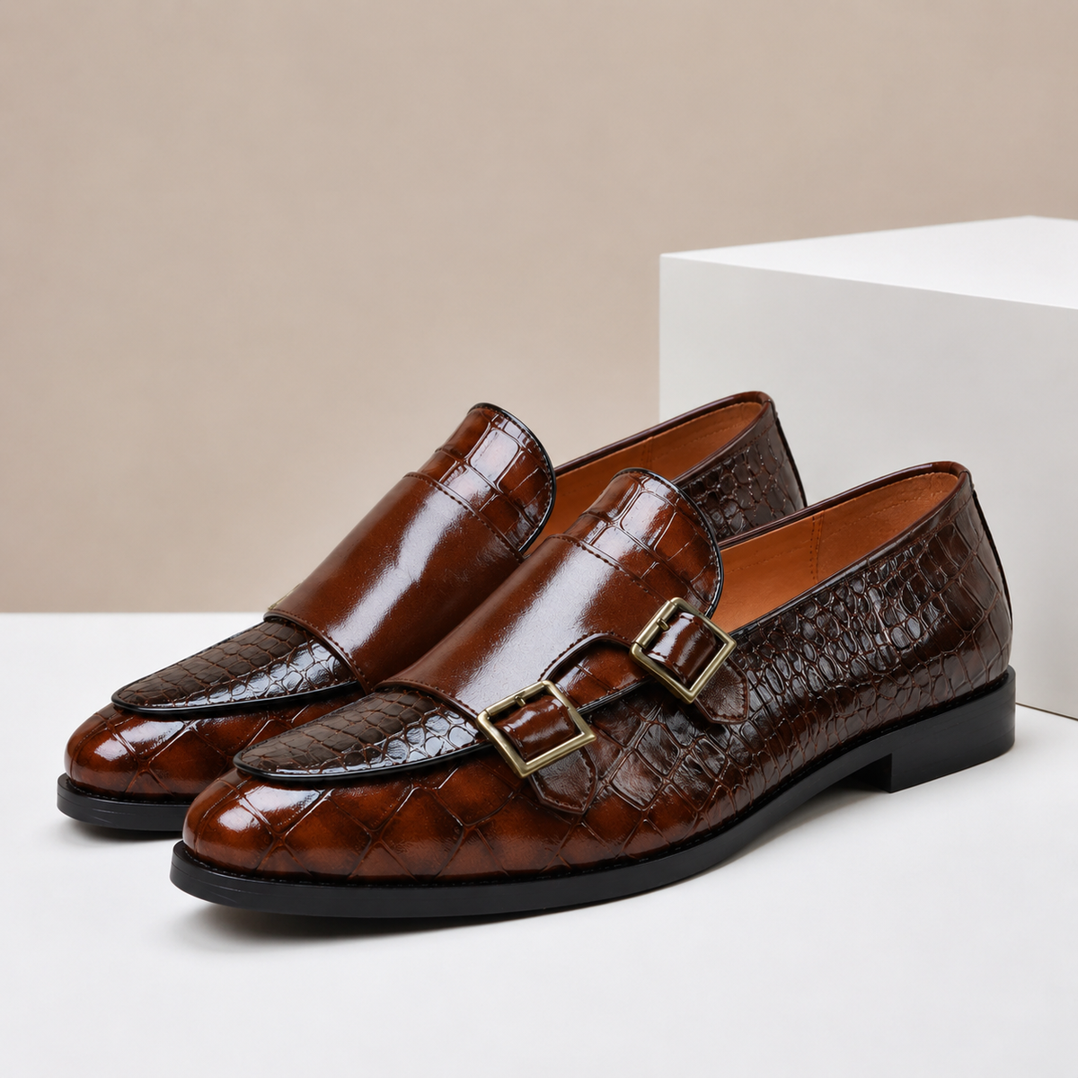 Hugo | Mocasín Efecto Cocodrilo Doble Hebilla