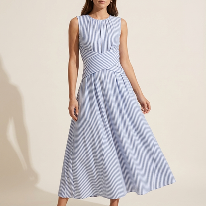 Adela - Vestido largo de rayas con cintura cruzada