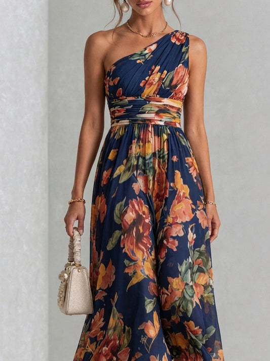 Flora - Vestido maxi floral de un hombro