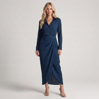 Isabel - Camicia blu gonna lunga elegante