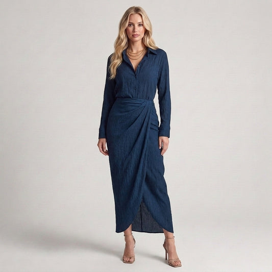 Isabel - Camicia blu gonna lunga elegante