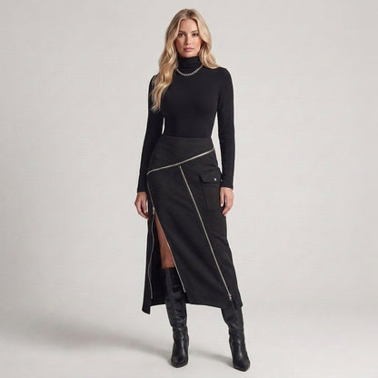 Elena - Collo alto zip tasche asimmetrico
