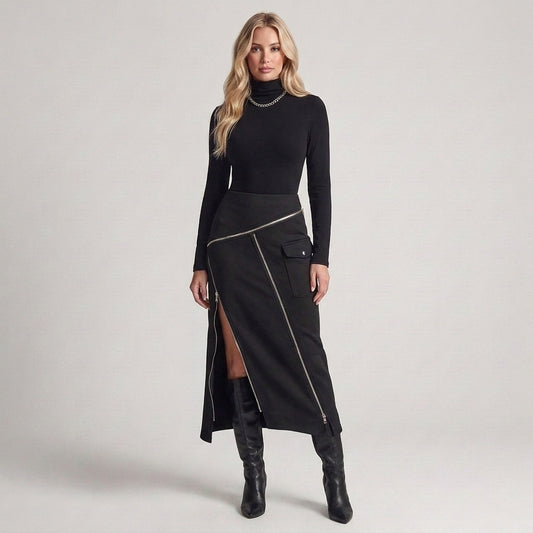 Elena - Collo alto zip tasche asimmetrico