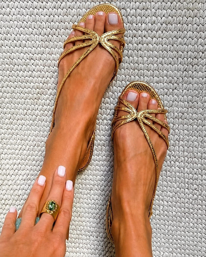 Sonia - Sandalias planas doradas