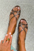 Sandalias planas bronce slingback, punta abierta, estampado de pitón