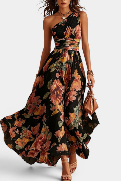 Flora - Vestido maxi floral de un hombro