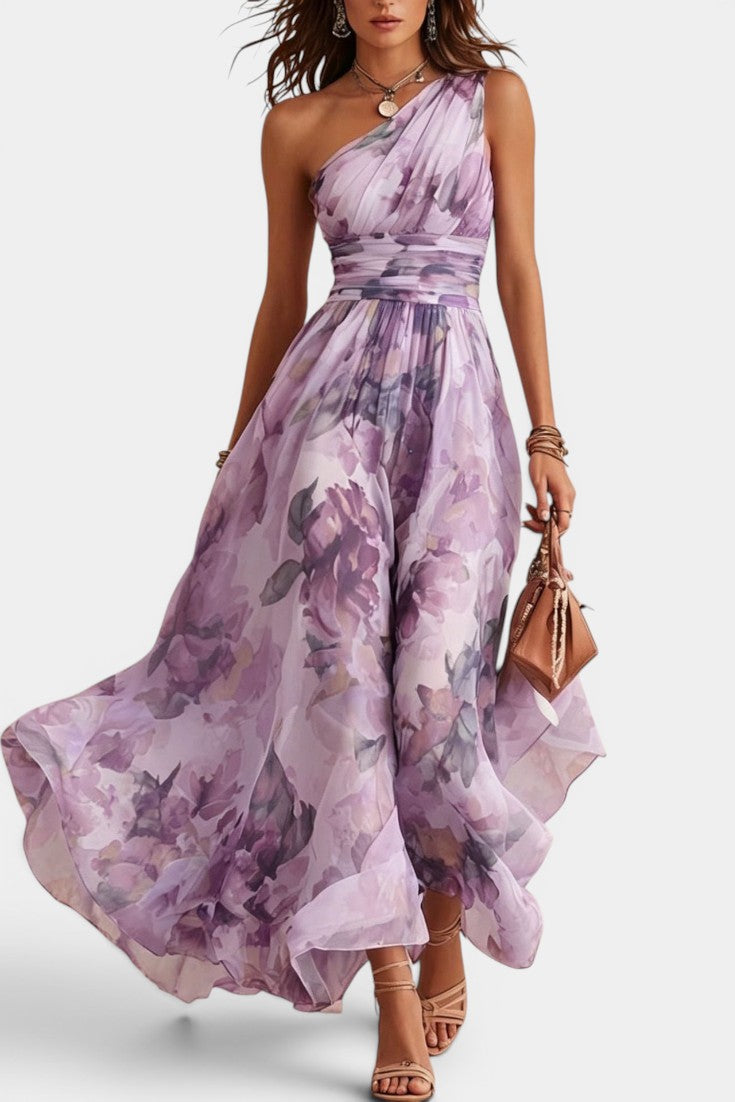 Flora - Vestido maxi floral de un hombro