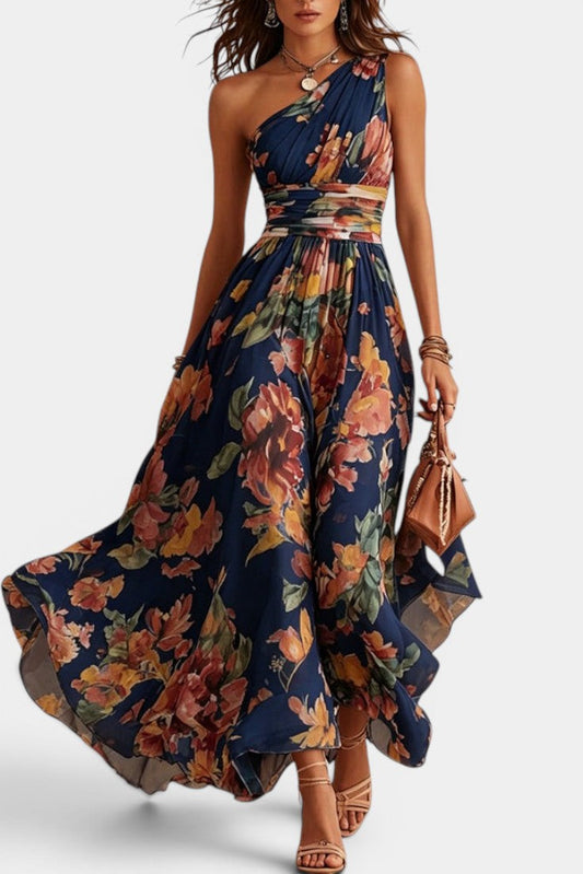 Flora - Vestido maxi floral de un hombro