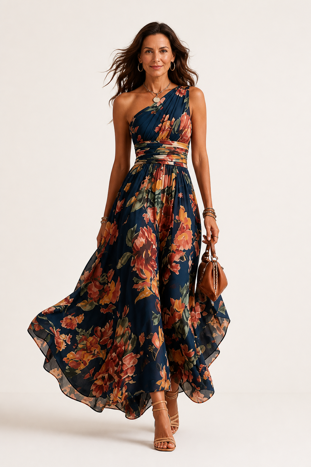 Flora - Vestido maxi floral de un hombro