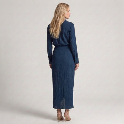 Isabel - Camicia blu gonna lunga elegante