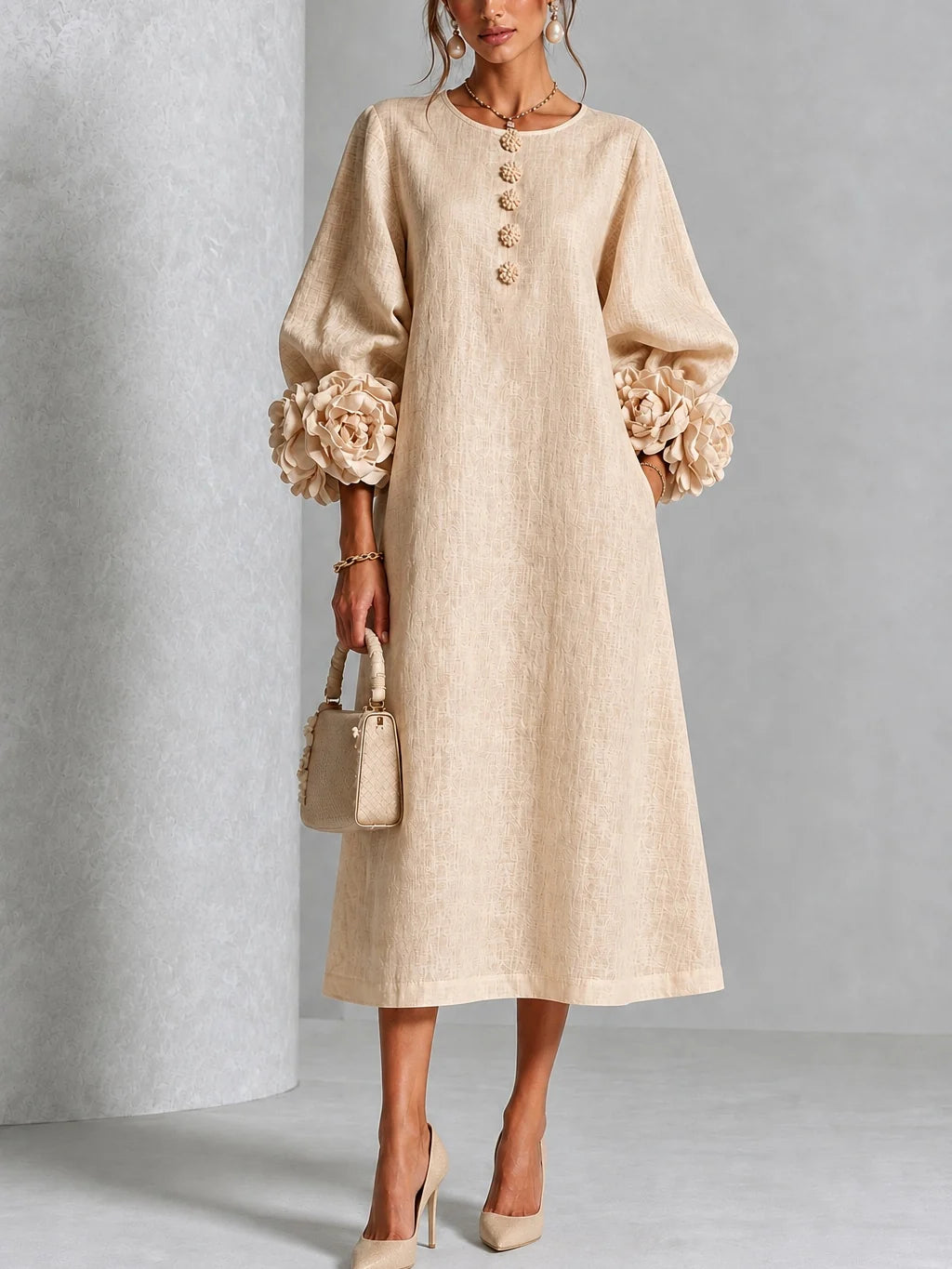 Desiré - Vestido midi con puños florales