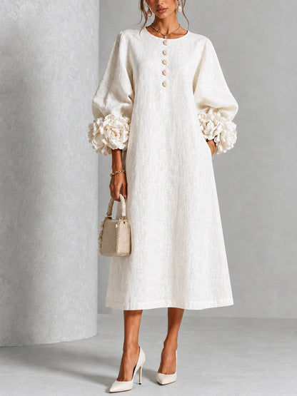 Desiré - Vestido midi con puños florales