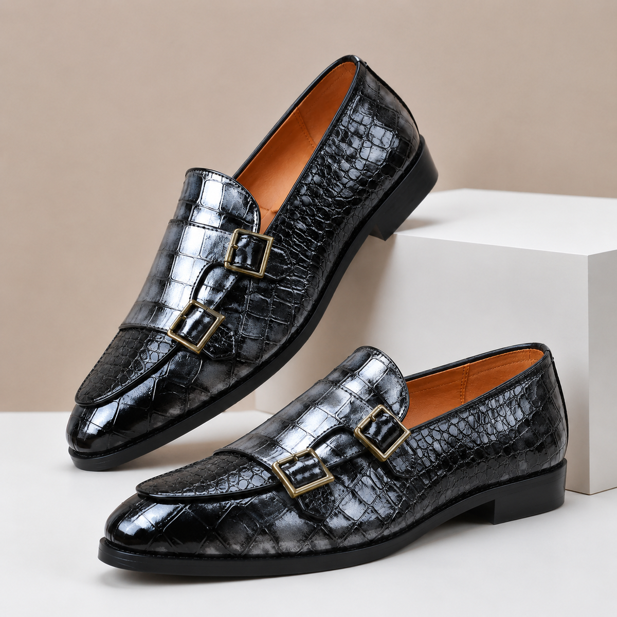 Hugo | Mocasín Efecto Cocodrilo Doble Hebilla