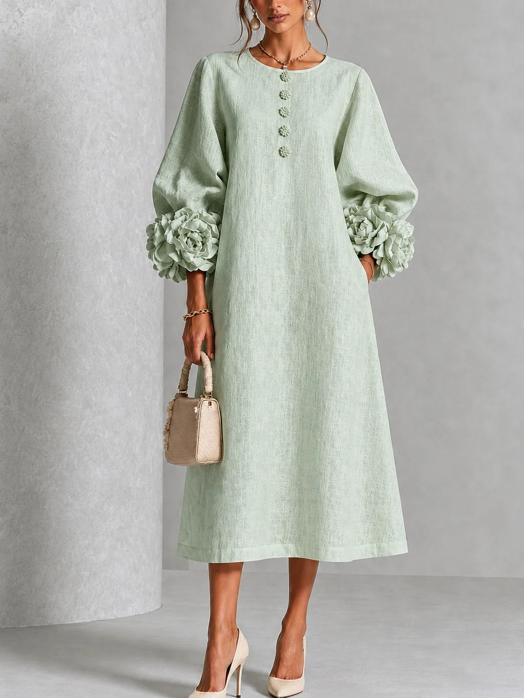 Desiré - Vestido midi con puños florales