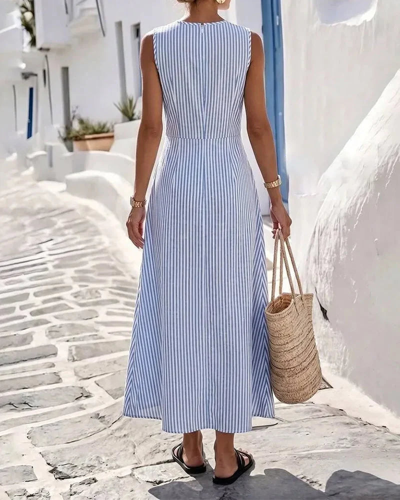 Adela - Vestido largo de rayas con cintura cruzada