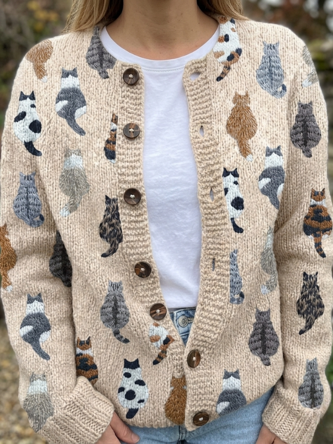 Filomena | Cardigan Cómodo con Estampado de Gatos